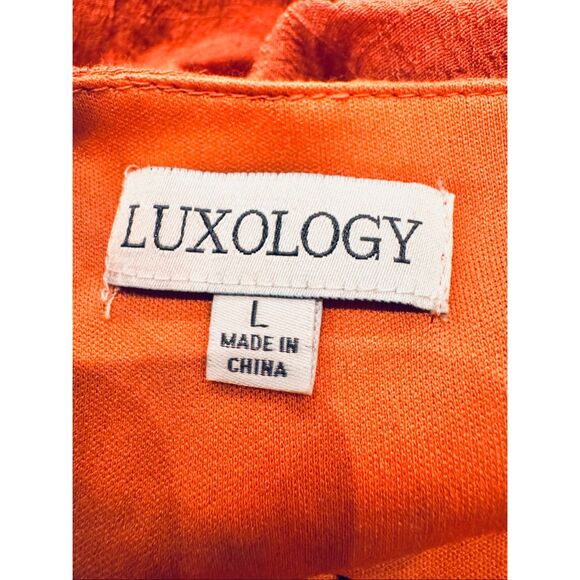 Luxology Coral Boho Maxi Dress Tie Neck Smocked Waist Size L - Picture 4 of 7